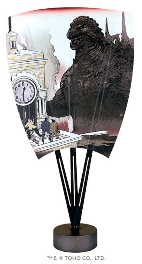 ゴジラ浮世絵「東京銀座来襲の図」うちわのビジュアル。