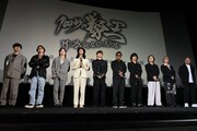 「100秒の拳王 -ケンカバトルロワイアル-」公開記念舞台挨拶の様子。左から渋澤克月、大澤利充、安藤裕也、栗原類、関哲汰、バン仲村、武子直輝、林雄介、井上介人、千村利光