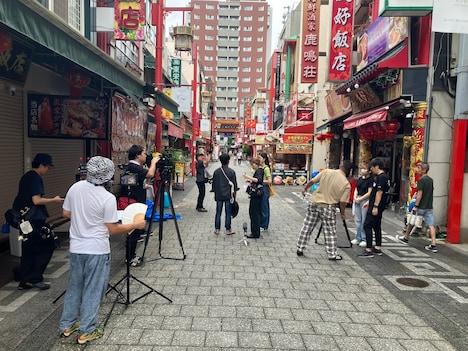 南京町での撮影風景