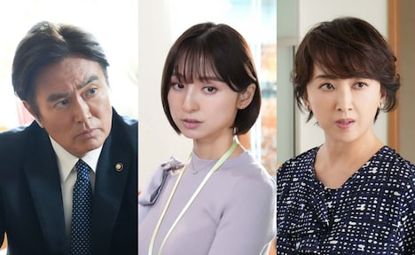 「今野敏サスペンス 警視庁強行犯係 樋口顕 ―遠火―」ゲスト。左から石黒賢、篠田麻里子、紫吹淳