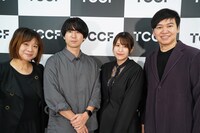 2024 TCCFでのインタビューの様子。左からアニタ・ソン、風間太樹、本間かなみ、ナッタポン・モンコルサワット