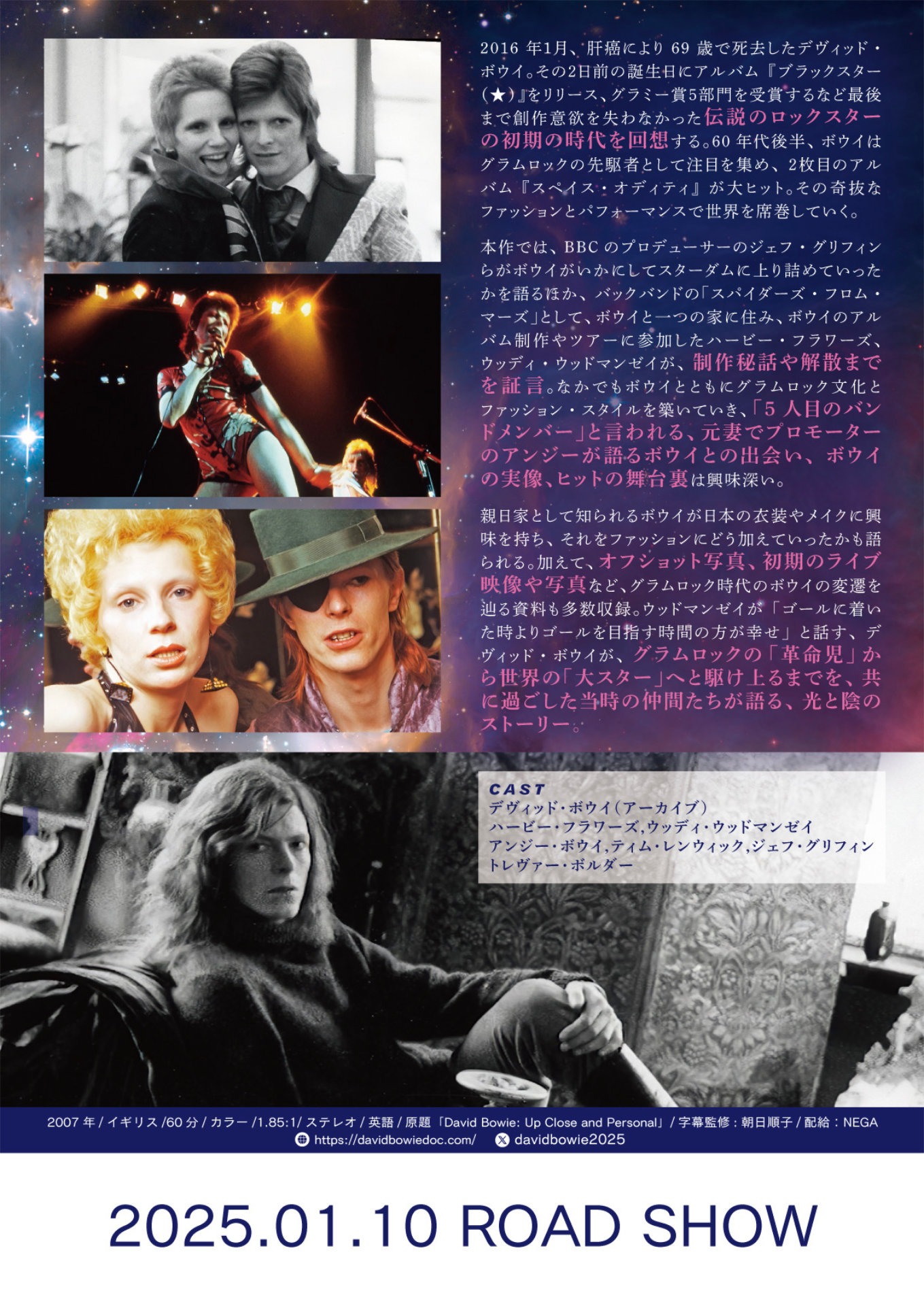 「デヴィッド・ボウイ 幻想と素顔の狭間で」チラシ裏ビジュアル
