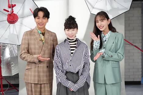 「おしゃれクリップ」に出演した（左）山崎育三郎、平岩紙（中央）、井桁弘恵（右）