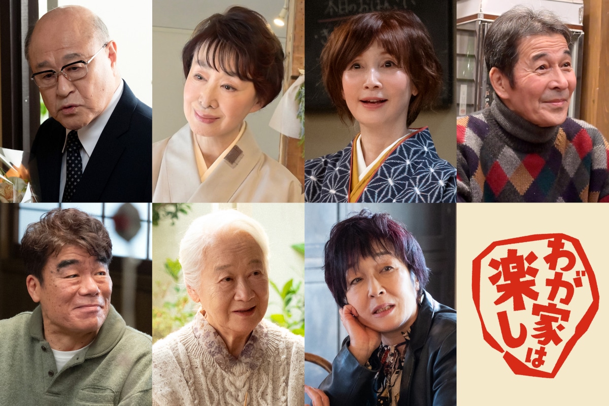 上段左から角野卓造、三田佳子、YOU、井上順。下段左から村田雄浩、岩崎加根子、キムラ緑子