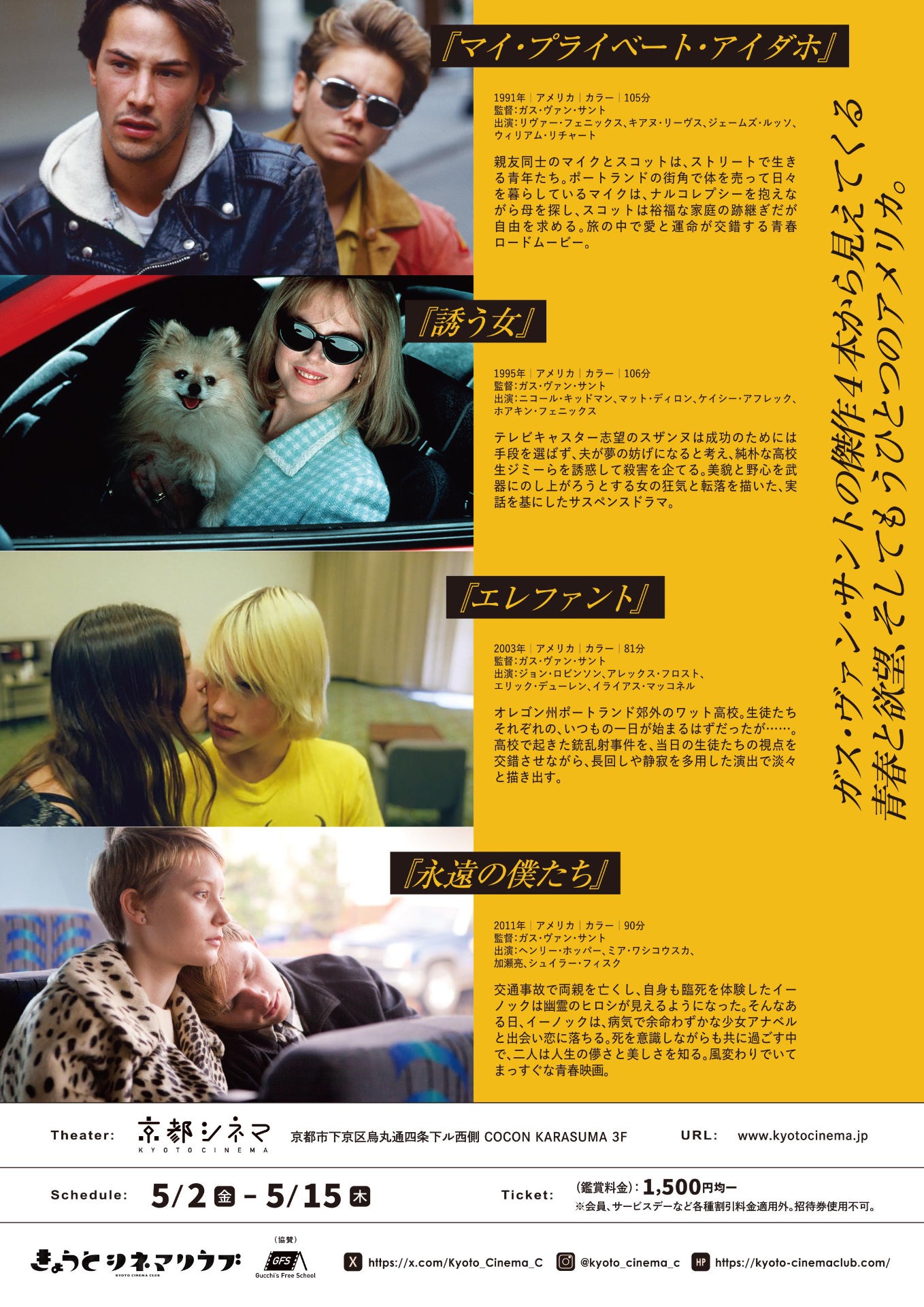 「ガス・ヴァン・サント特集 もうひとつのアメリカ」チラシ裏面