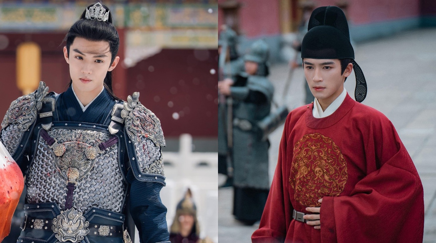 左からジョウ・ジュンウェイ（周峻緯）演じる燕臨、ワン・シンユエ（王星越）演じる張遮