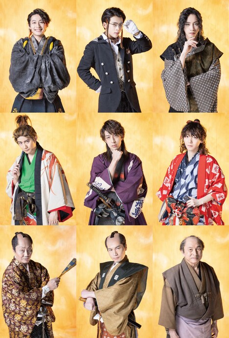 ムビ×ステ「死神遣いの事件帖 終（ファイナル）」キャラクターポスター。上段左から亞門役の小林亮太、弾正役の森崎大祐、呪樹役の田淵累生。中段左から権左役の松浦司、義助役の松本寛也、喜三郎役の櫻井圭登。下段左から松倉役の松角洋平、保科役の田辺幸太郎、与平役の峰蘭太郎