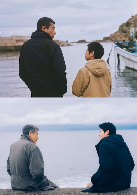 上段左から舘ひろし演じる“おじさん”こと三浦、尾上眞秀演じる少年期の幸太。下段左から舘ひろし演じる“おじさん”こと三浦、眞栄田郷敦演じる青年期の幸太