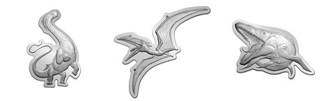 「ジュラシック・ワールド／復活の大地」第2弾ムビチケカード特典の陸・海・空の3大恐竜オリジナルピンバッジ