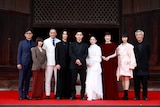 「国宝」ジャパンプレミア in 京都の様子。左から李相日、森七菜、渡辺謙、横浜流星、吉沢亮、高畑充希、寺島しのぶ、見上愛、田中泯