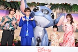 「リロ&スティッチ」“号泣上映会”の様子。左から中村海人、山寺宏一、永尾柚乃、MOMONA