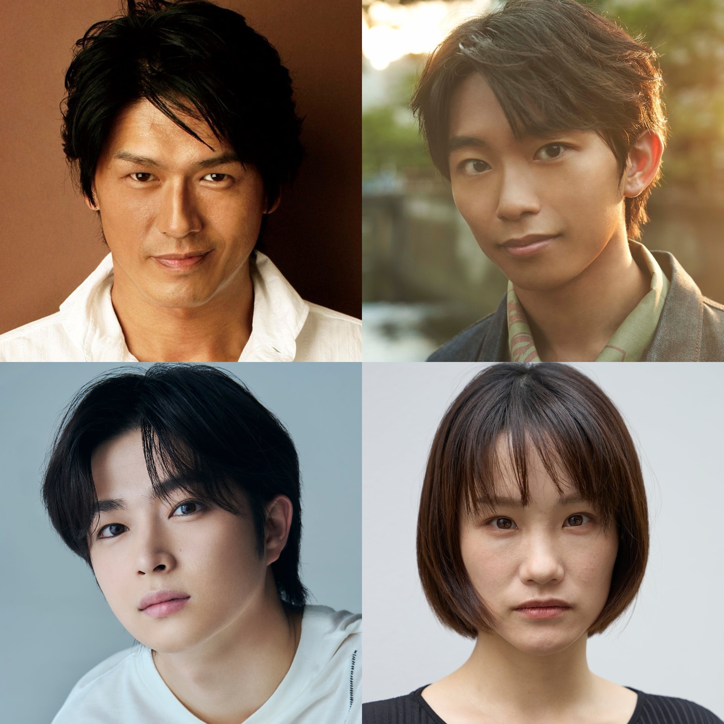 「放送局占拠」キャスト。上段左から高橋克典、加藤清史郎。下段左から曽田陵介、吉田芽吹