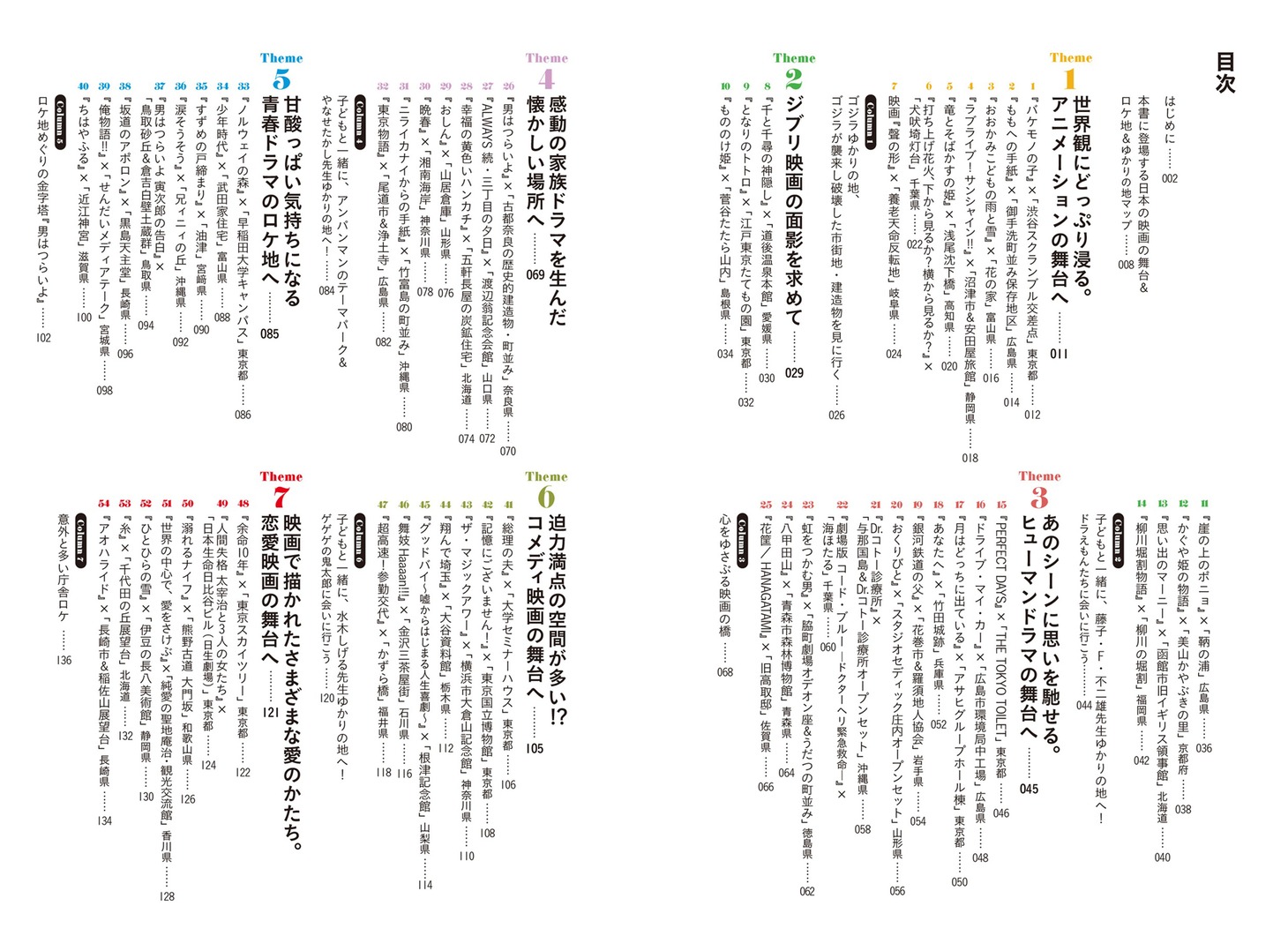 「日本の映画の舞台＆ロケ地100 物語と旅する建築・町並み・絶景」目次