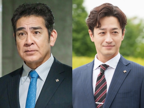 ドラマ「能面検事」より、左から宇梶剛士演じる岬恭平、竹財輝之助演じる高峰仁誠