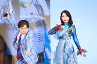 ポーズを決めるせいや（左）、ファーストサマーウイカ（右）