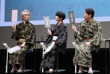 「一番ミステリアスなのは誰？」という質問に回答する段田安則（左）、板垣李光人（中央）、阿部サダヲ（右）