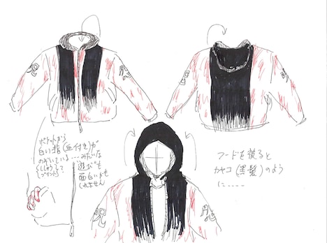 清水崇による「呪怨」限定フーディの手描きデザイン