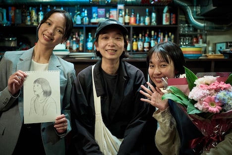 「メイメイ」撮影現場より。左から王渝屏(ワン・ユーピン)、蘇鈺淳(スー・ユチュン)、王渝萱(ワン・ユーシュエン)