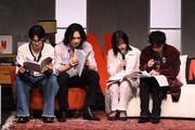 「グラスハート」世界最速試写会イベントの様子。左から志尊淳、町田啓太、宮崎優、佐藤健