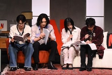 「グラスハート」世界最速試写会イベントの様子。左から志尊淳、町田啓太、宮崎優、佐藤健