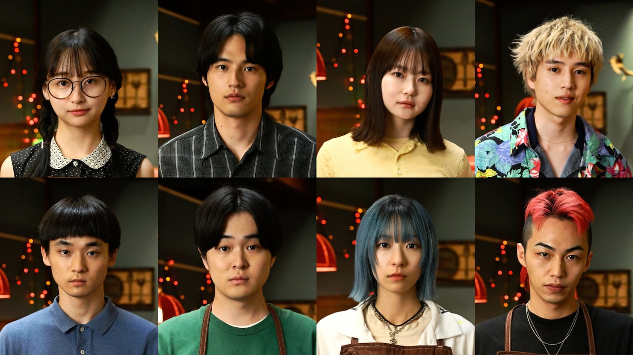 「シナントロープ」キャスト。上段左から影山優佳、水上恒司、山田杏奈、坂東龍汰。下段左から萩原護、望月歩、鳴海唯、高橋侃