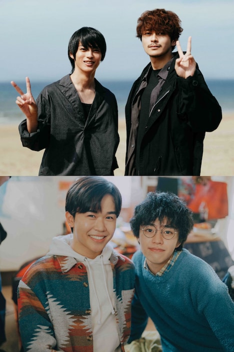 「カラダ探し THE LAST NIGHT」メイキング写真。上段左から神尾楓珠、眞栄田郷敦。下段左から鈴木福、醍醐虎汰朗
