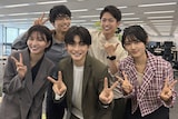 縦型ショートドラマ「この恋は、理想形。」キャスト。上段左から八村倫太郎、綱啓永。下段左から岡崎紗絵、高橋文哉、原菜乃華