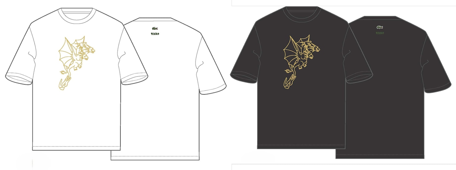 ゴジラ×ラコステのアパレルアイテム発売、怪獣たちとワニが戯れる