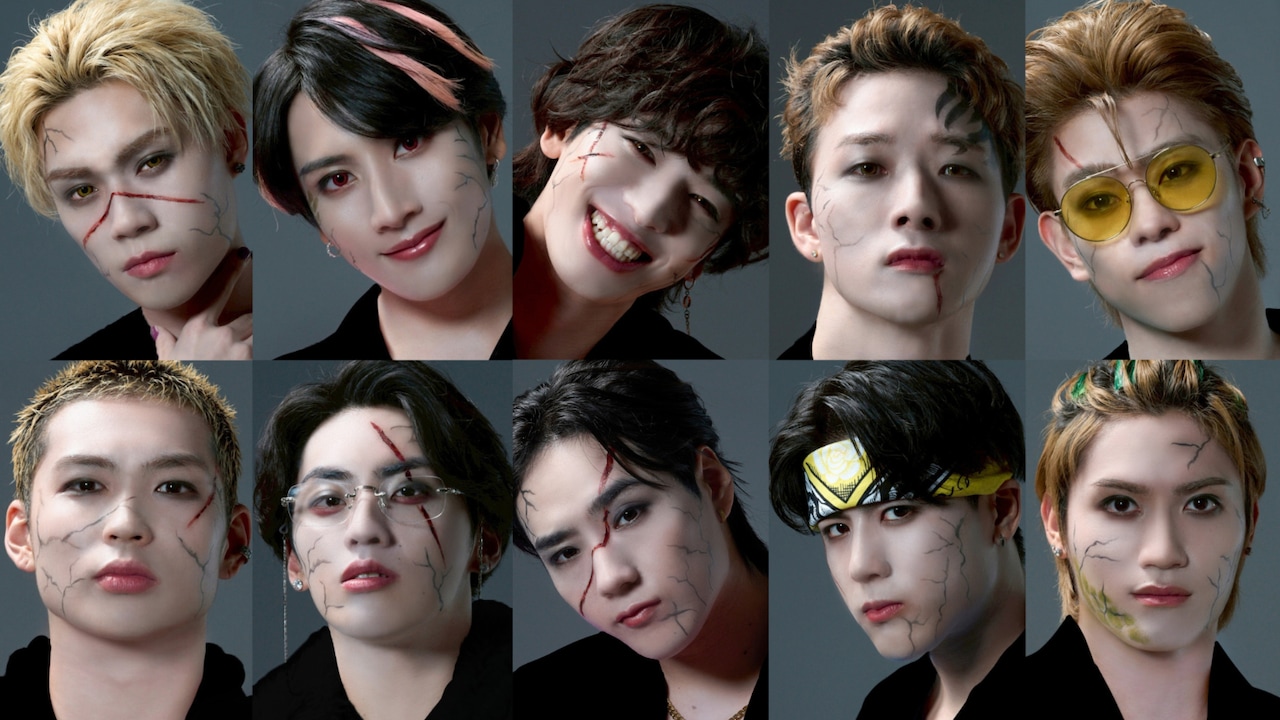 エンタテインメントプロジェクト「DARK13」ビジュアルのTHE JET BOY BANGERZ（上段左からYUHI、AERON、KOTA、SHOW、TAKUMI、下段左からHINATA、TAKI、NOSUKE、SHIGETORA、AOI）