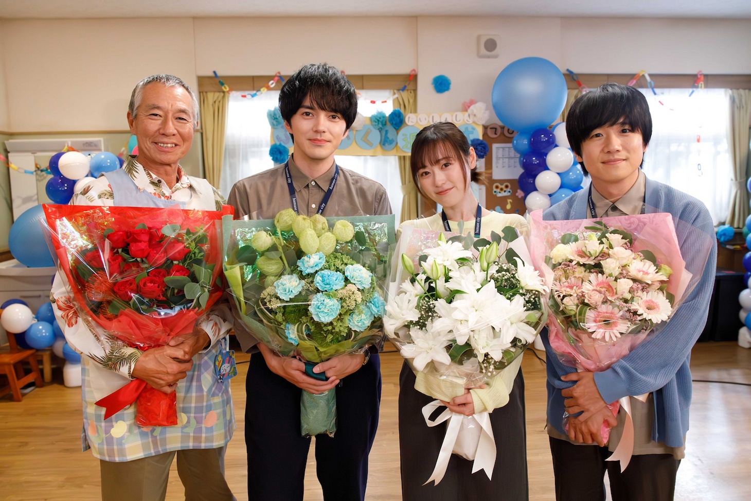 左から柳葉敏郎、林遣都、福原遥、風間俊介