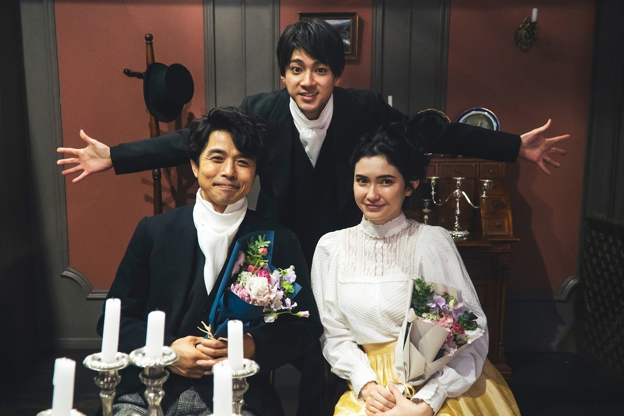 「ベートーヴェン捏造」メイキング写真。左から井ノ原快彦、山田裕貴、市川紗椰