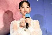 映画「ストロベリームーン 余命半年の恋」完成披露試写会に登壇した當真あみ。余命半年と宣告された少女・桜井萌を演じている