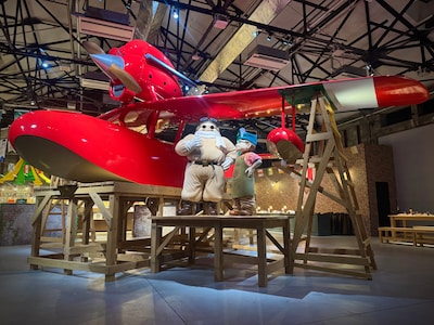 「ジブリの立体造型物展」での「サボイア S-21」展示風景 ©1992 Hayao Miyazaki/Studio Ghibli,NN
