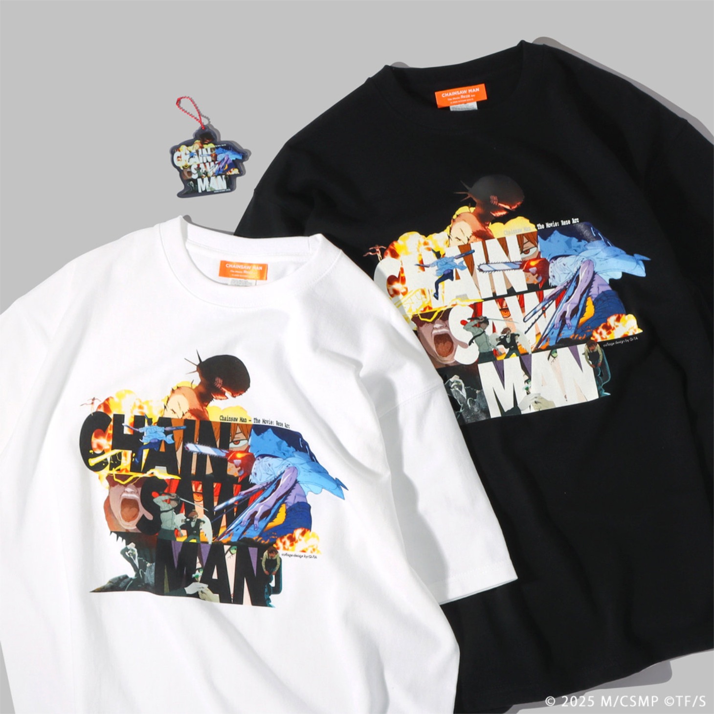 劇場版「チェンソーマン レゼ篇」ナタリーストアによるオリジナルTシャツ第2弾・Q-TA（税込7150円）。カラーはホワイトとブラックの2色でキーホルダーが付属する