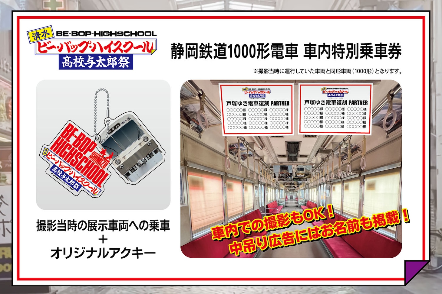 1万5000円コースのリターン（静岡鉄道1000形電車 特別乗車券および「戸塚ゆき」プレート制作プロジェクト）