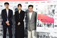 第38回東京国際映画祭ラインナップ発表記者会見の様子。左から坂下雄一郎、瀧内公美、中川龍太郎