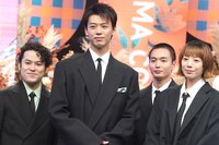 「TBS DRAMA COLLECTION 2025 Autumn」に参加した火曜ドラマ「じゃあ、あんたが作ってみろよ」のキャスト。左から前原瑞樹、竹内涼真、青木柚、夏帆