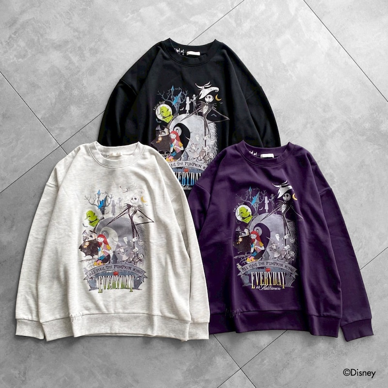 ehka sopo「ナイトメアー・ビフォア・クリスマス」スウェット（各税込5390円 / キナリ、パープル、ブラック / フリーサイズ）