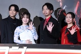 左から石川界人、内田真礼、諏訪部順一、田村睦心