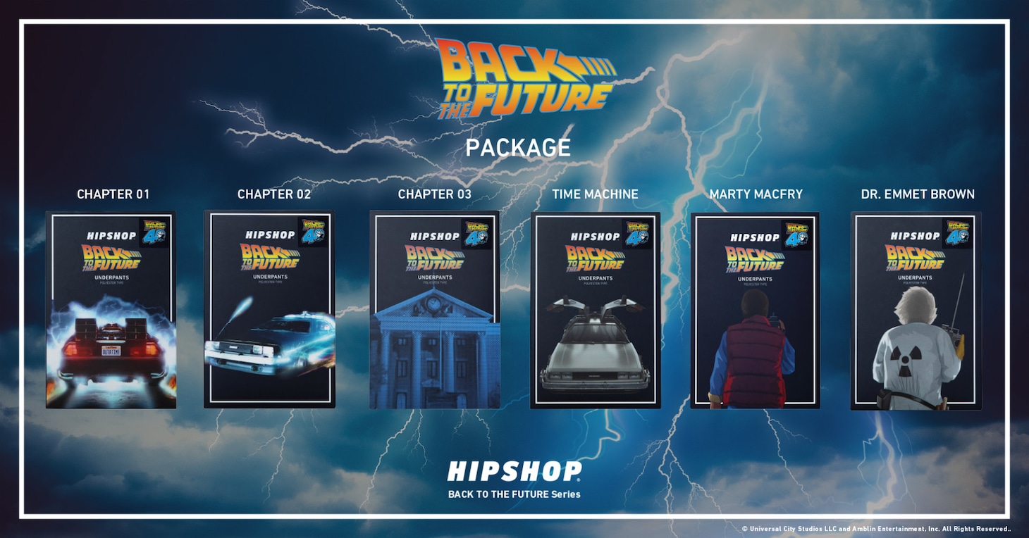 「バック・トゥ・ザ・フューチャー」とHIPSHOPのコラボアンダーウェア パッケージ画像