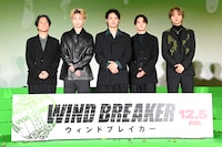 映画「WIND BREAKER／ウィンドブレイカー」キックオフイベントの様子。左から萩原健太郎、綱啓永、水上恒司、木戸大聖、JUNON（BE:FIRST）