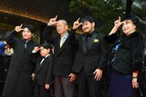 第38回東京国際映画祭のレッドカーペットイベントの様子。左から今井ミカ、人夢、顧玉山（グー・ユーシャン）、今井彰人