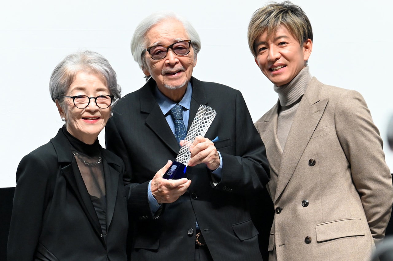 映画「TOKYOタクシー」アジアン・プレミアの様子。左から倍賞千恵子、山田洋次、木村拓哉