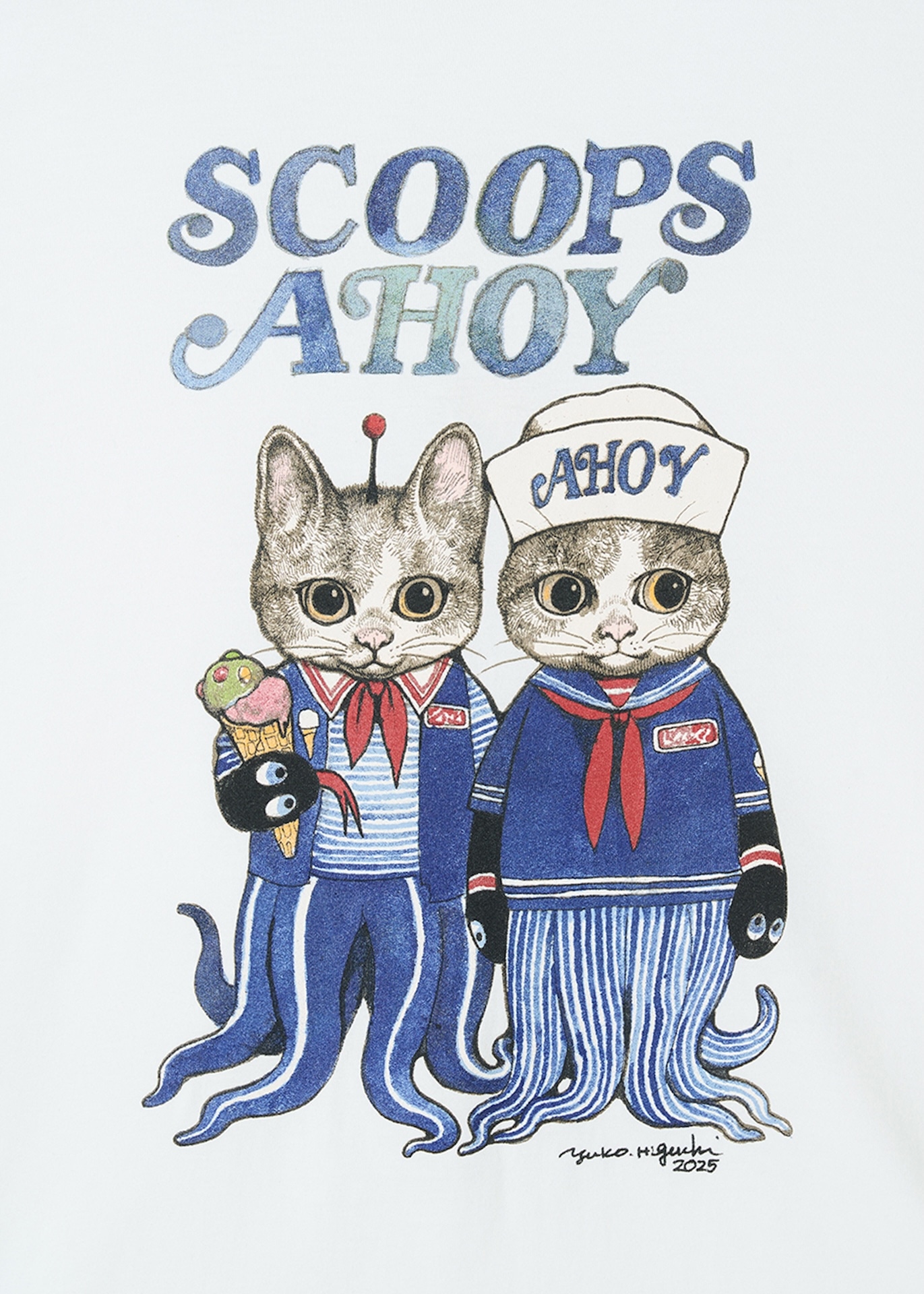「ストレンジャー・シングス 未知の世界」SCOOPS AHOY drawn by ヒグチユウコ｜Tシャツ（表面デザイン / 税込3500円）