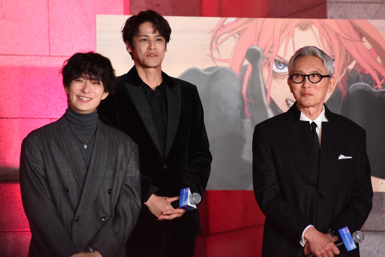 左から岡田将生、宮野真守、松重豊