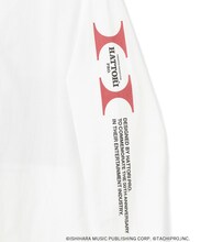 舘ひろしデビュー50周年記念ポップアップショップで販売される、Hattori Pro.（服部プロ）コラボのLong Sleeve Tの袖デザイン（サイズ：M、L、XL、XXL / 税込1万2100円）