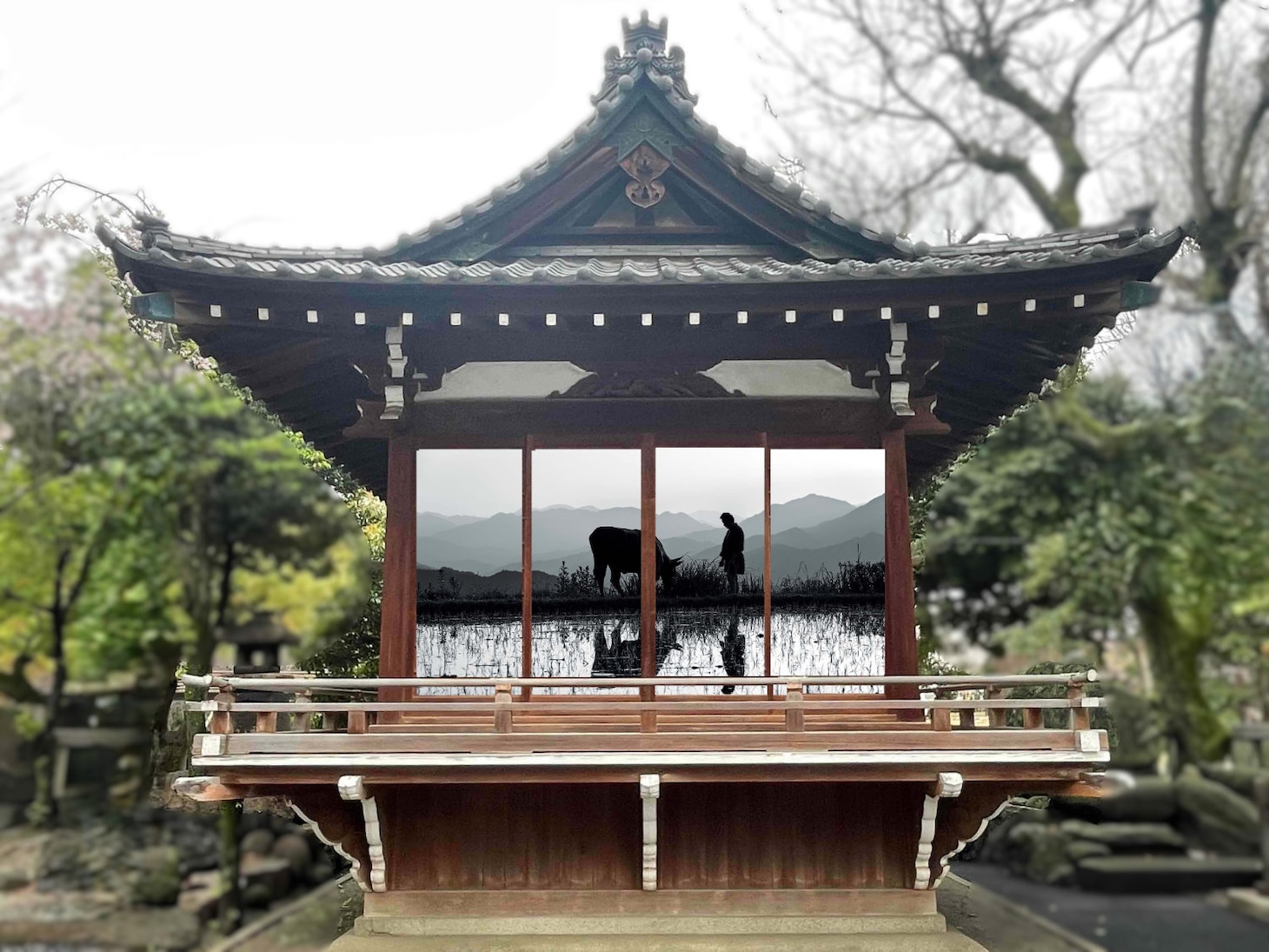 「映画『黒の牛』特別展覧 牛嶋神社」障壁画メディアアートのイメージ