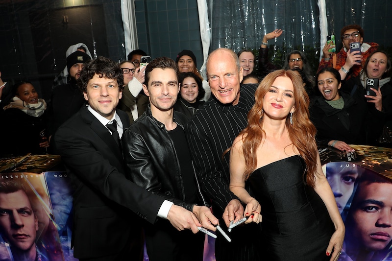 「グランド・イリュージョン／ダイヤモンド・ミッション」ワールドプレミアでの様子。左から“フォー・ホースメン”のメンバーを演じるジェシー・アイゼンバーグ、デイヴ・フランコ、ウディ・ハレルソン、アイラ・フィッシャー