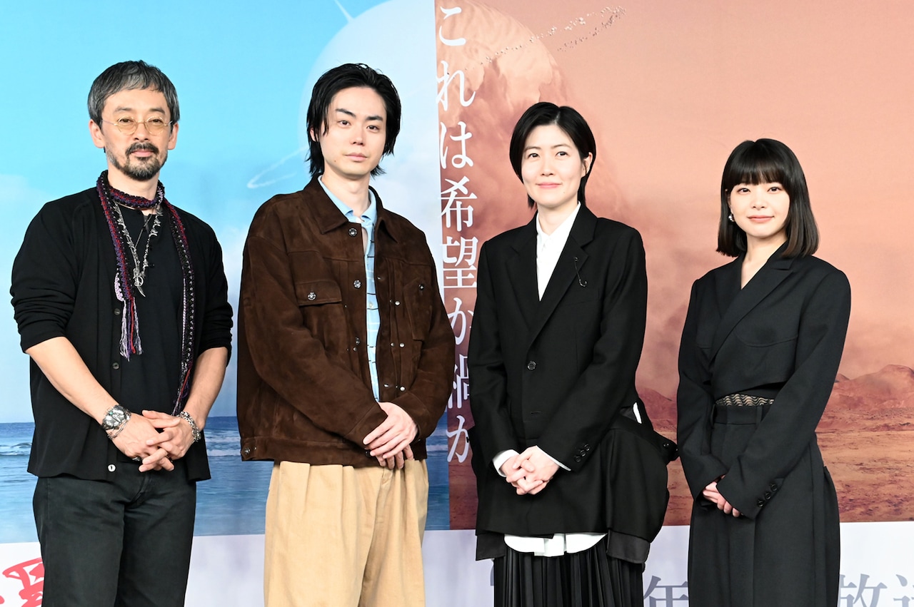 NHK特集ドラマ「火星の女王」試写会の様子。左から滝藤賢一、菅田将暉、シム・ウンギョン、岸井ゆきの