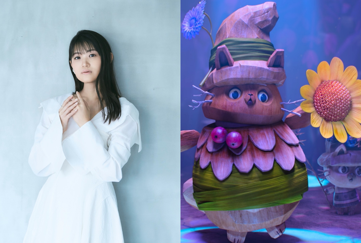 早見沙織（左）ガーデン・ノームのサンフラワー（右）